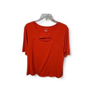 CATO Women XL Red Short Sleeve Cutout Scoop Neck Knit Top Blouse